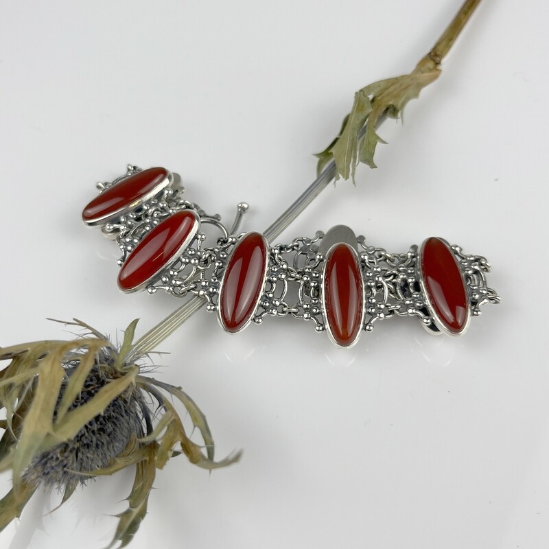 Carnelian Bracelet Sterling Silver Size 8