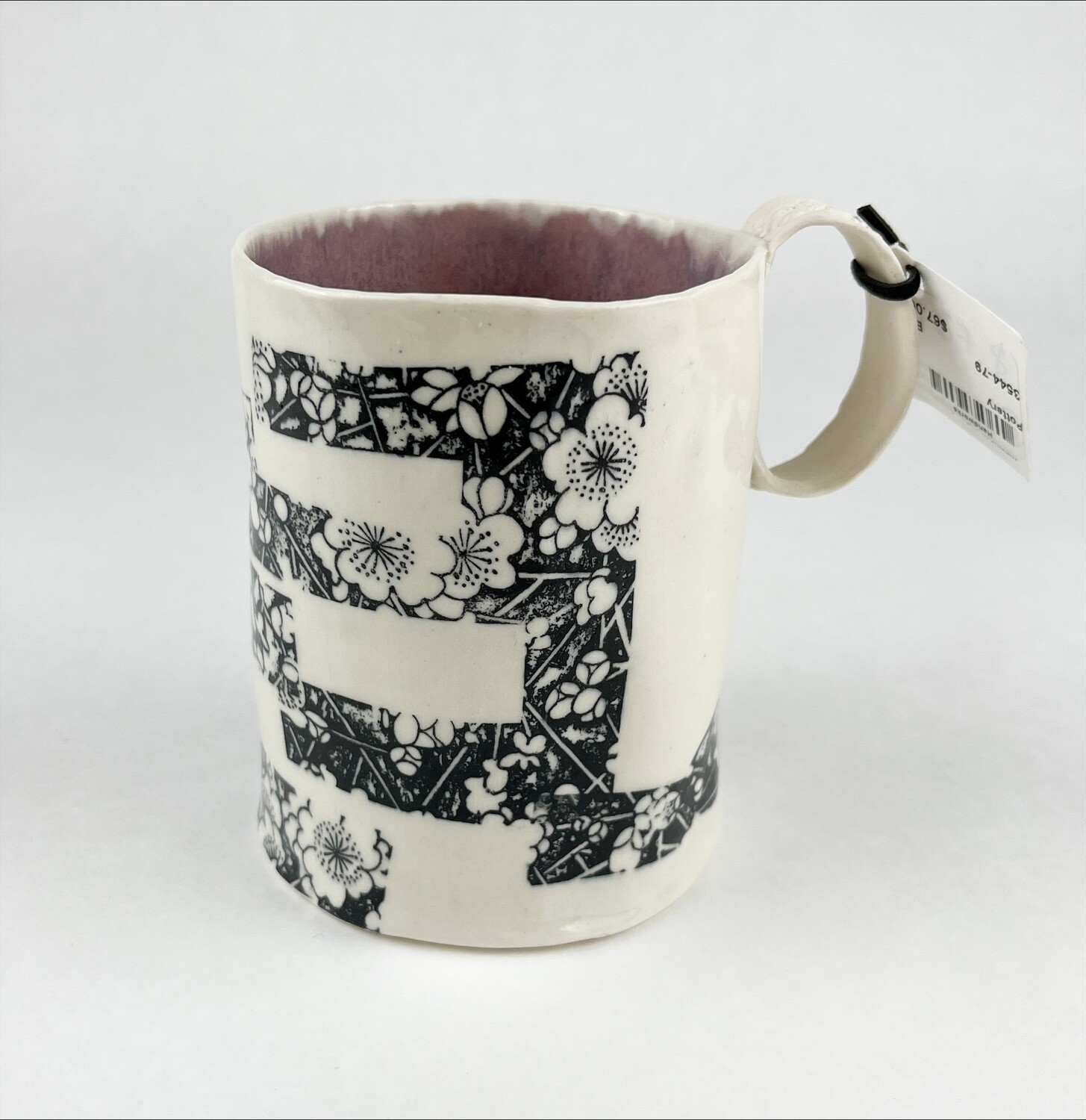 Precious Porcelain Mug Floral Imprint w/Purple inside