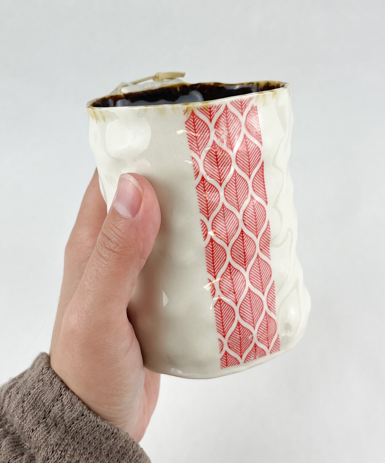 Precious Porcelain Mug White w/Red Leaf Impression
