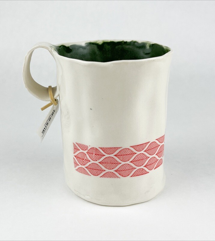 Blue &amp; Red Floral Imprint on White  Precious Porcelain Mug