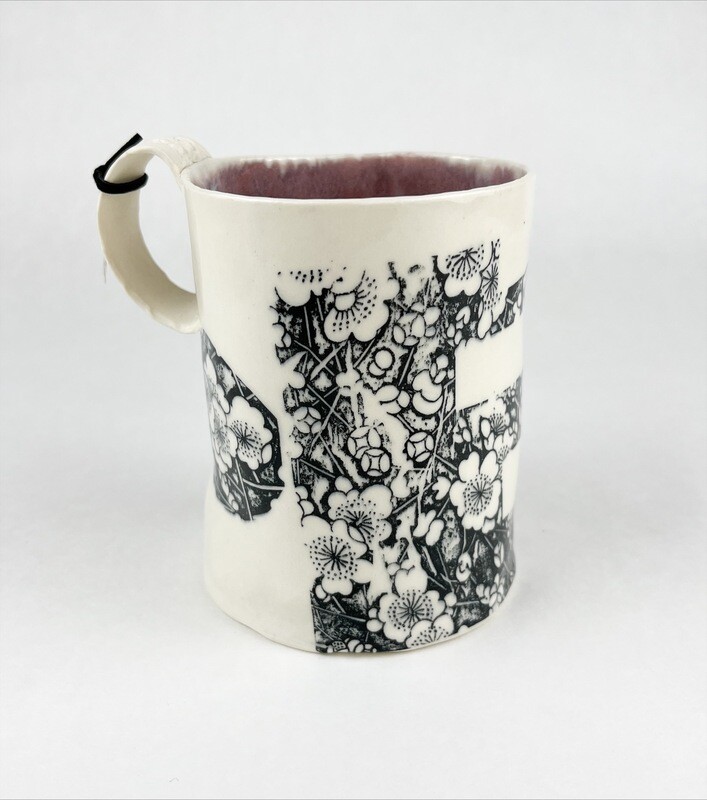 Precious Porcelain Mug Floral Imprint w/Purple inside