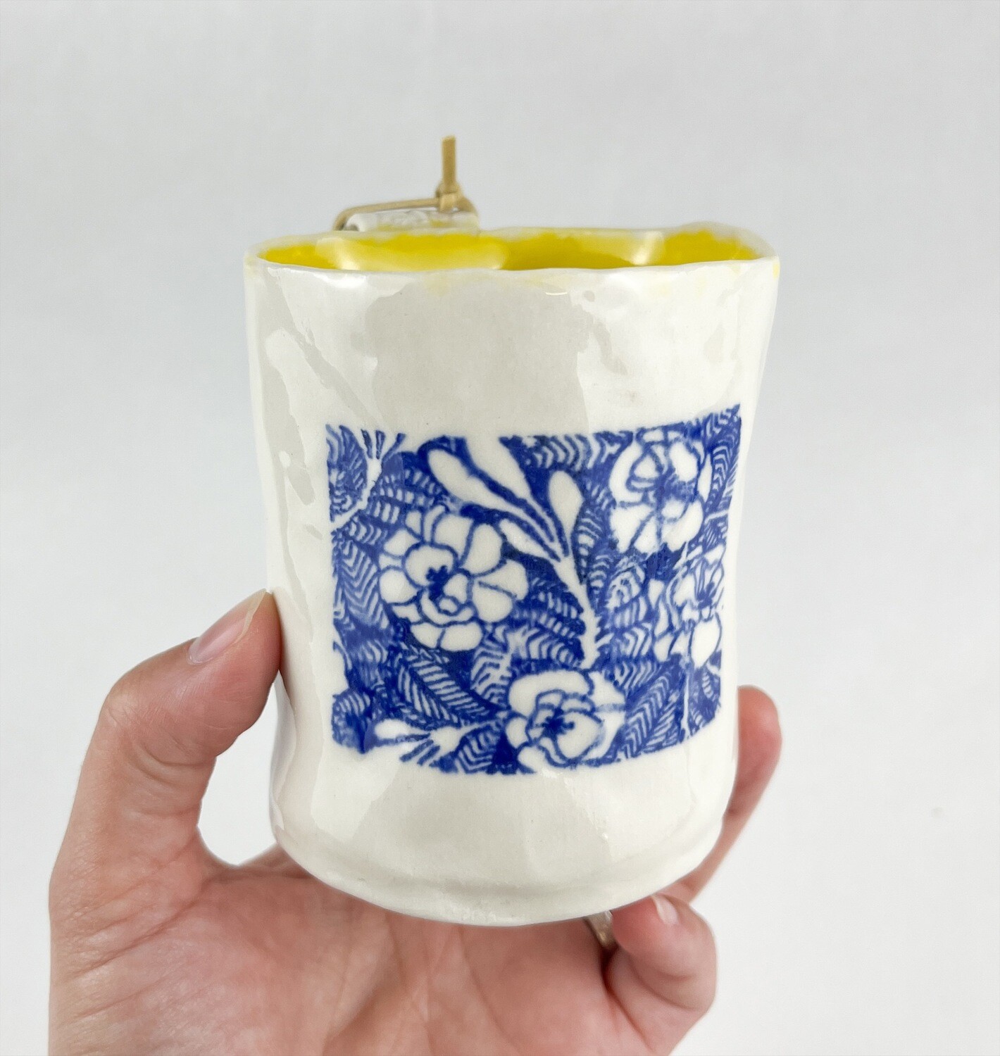 Precious Porcelain Mug Blue Flowers w/ Yellow
