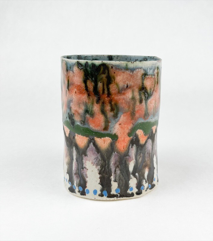 Color Burst w/Blue Dots Precious Porcelain Tumbler