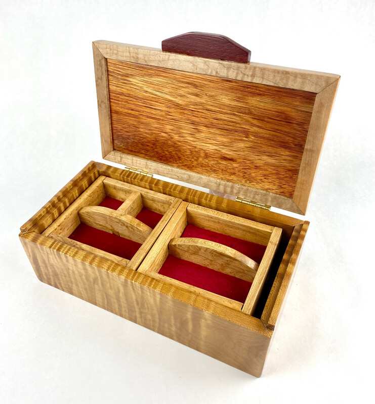 William Cummings Saint John New Brunswick Canada Handworks Gallery Canadian Woodwork Roasted Curly Maple Box Bloodwood Lid 