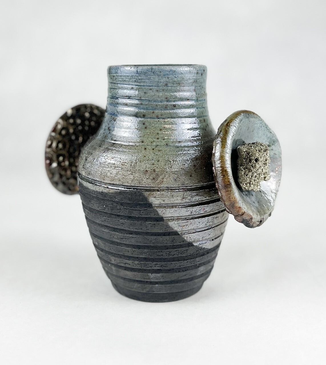 Wheel Thrown Raku Pottery Vase with Handles