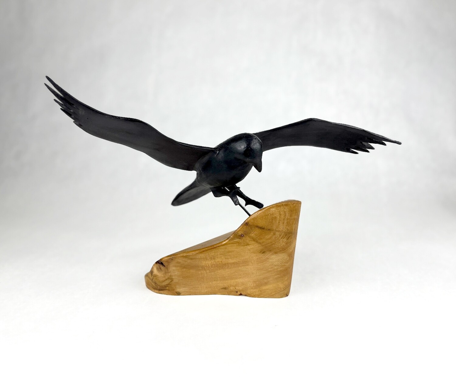 Small Wooden Crow in Flight Sculpture