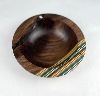 Walnut Burl Wooden Bowl w/ Repurposed Skateboard