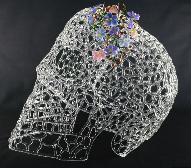 "Heroes" Glass Two Piece  Sculpture Skull + Mask