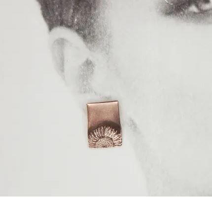 Small Sunflower Rectangle Earrings Copper Studs
