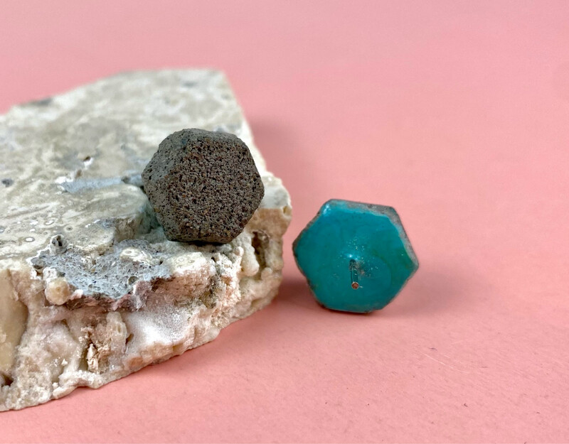 Hexagon Shaped Concrete Stud Earrings With Turquoise Epoxy
