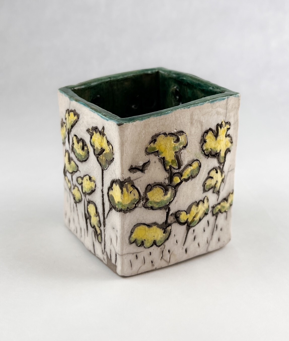 Yellow Tree Small Pottery Vase 4.5
