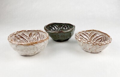 Carved Pinch Pottery Bowl