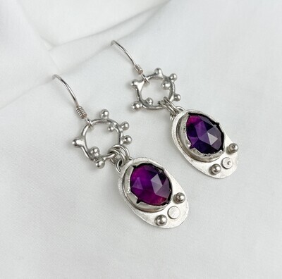 2 Part Amethyst Argentium Silver and Malachite Earrings