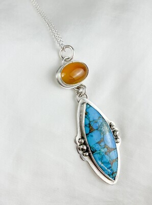 Honey Quartz and Mohave Turquoise Necklace on 22