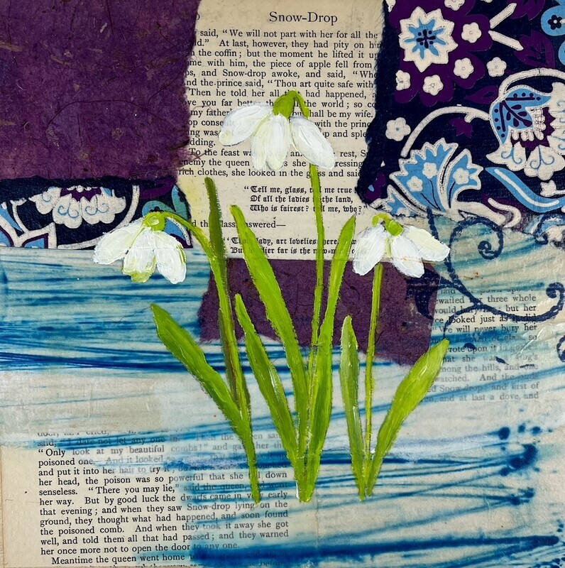&quot;Snow Drop II&quot; Mixed Media/Oil on the wood panel, 8x8&quot;