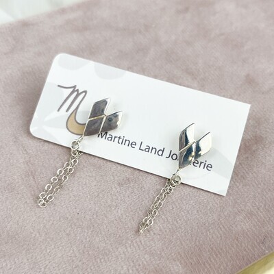 Silver Balanced with Chain Stud Earrings