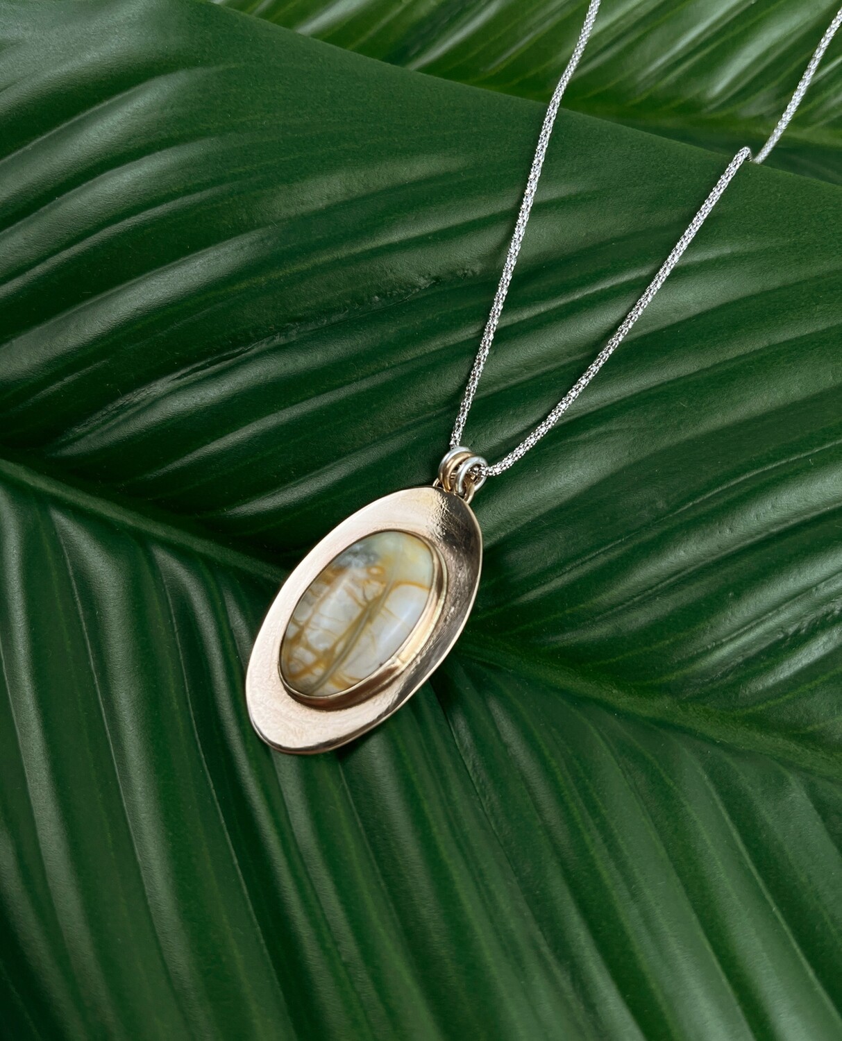 Bronze Oval Pendant with Picasso Marble 18