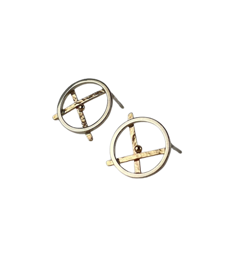 Window Stud Earrings 14K Gold & SS