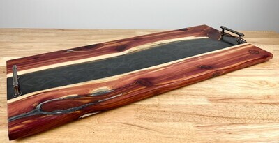 Aromatic Cedar and Black Epoxy Tray with Handles