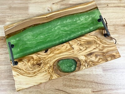 Olive Wood with Green Epoxy Charcuterie Board