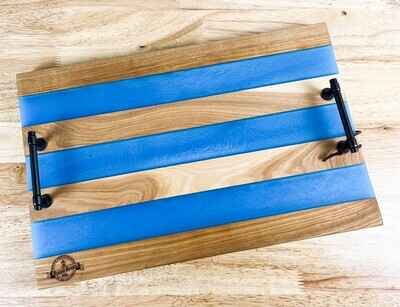 Hickory Wood and Blue Epoxy Tray with Handles