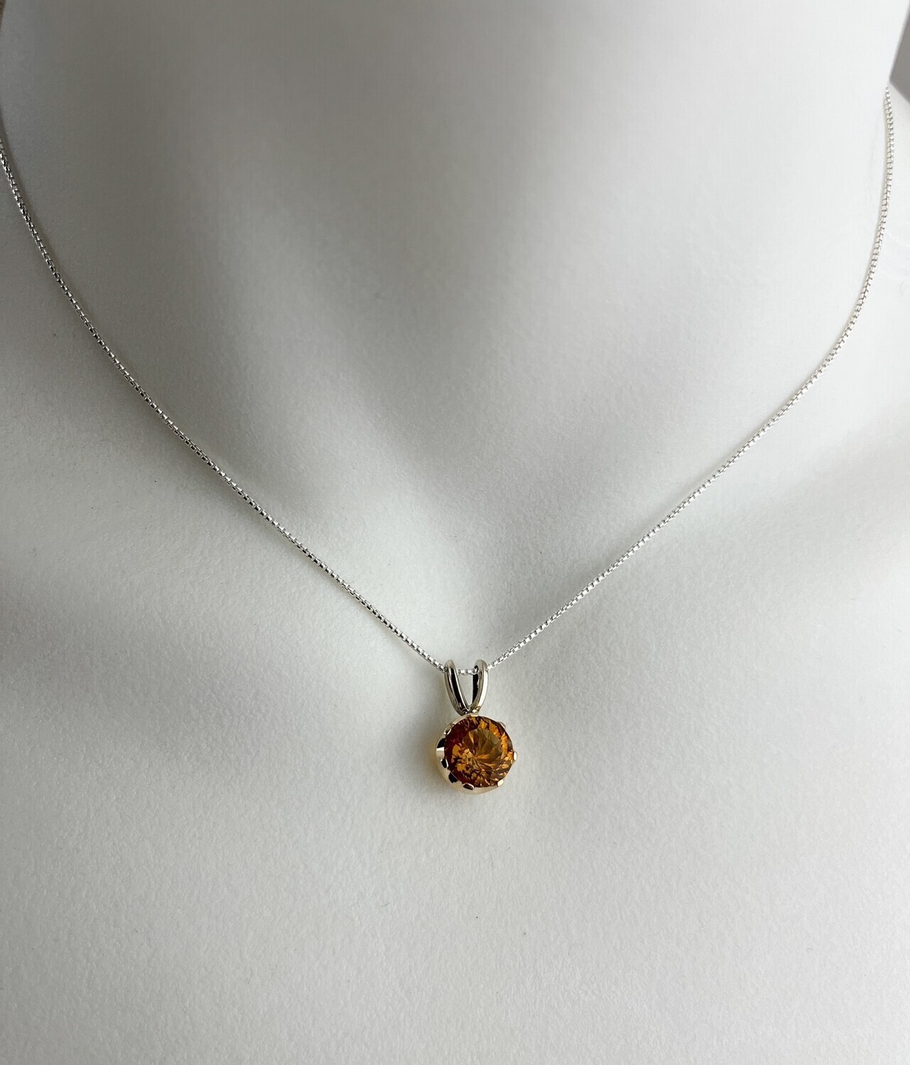 8 mm Concave cut citrine in 14kt white and yellow gold Pendant
