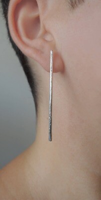 Long Rustic Bar Studs Sterling Silver Dipped Oxidized Silver