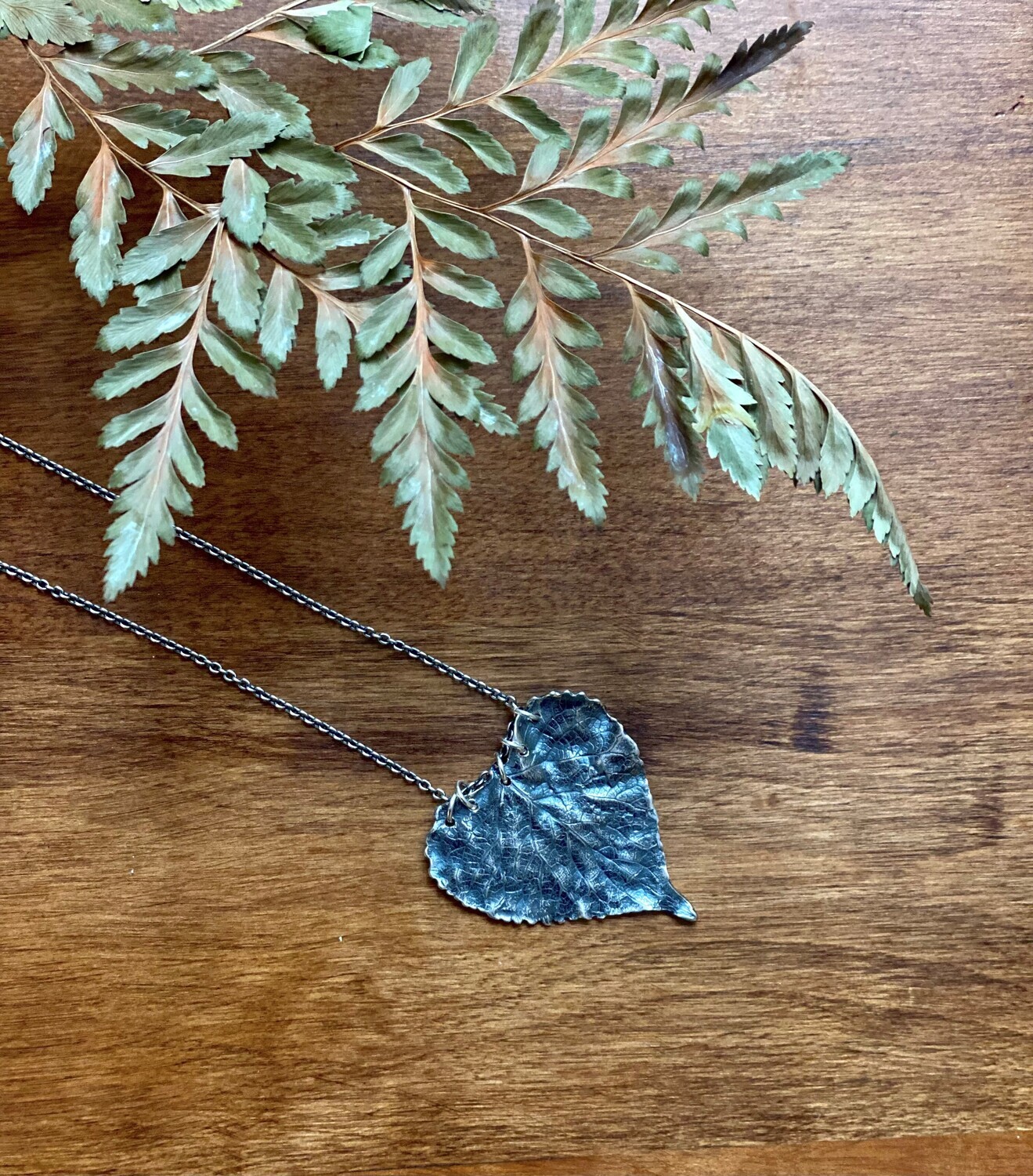 Poplar Leaf Pendant Semi-Oxidized Sterling Silver