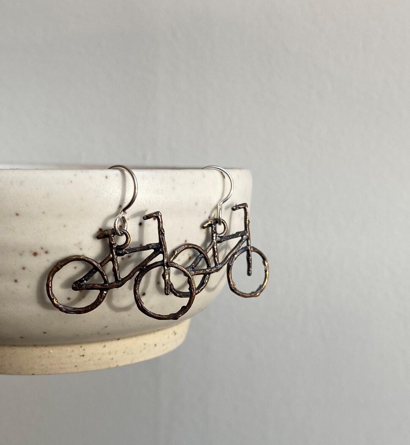 Semi-Oxidized Bronze Bicycle Earrings