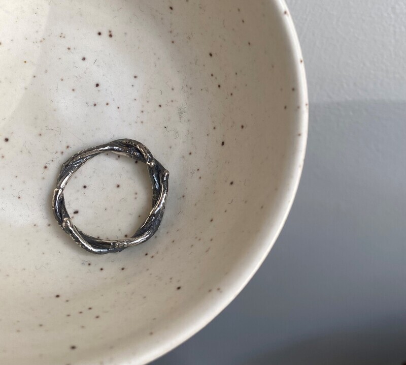Semi Oxidized Sterling Silver Wide Branch Ring Size 10.25