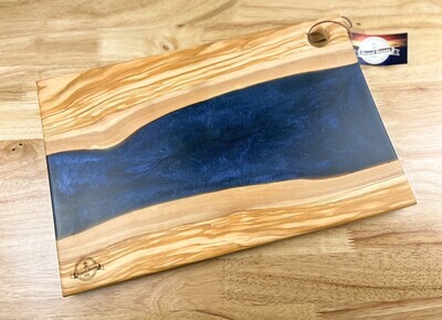 Olive Wood with Black & Blue Resin Serving Board