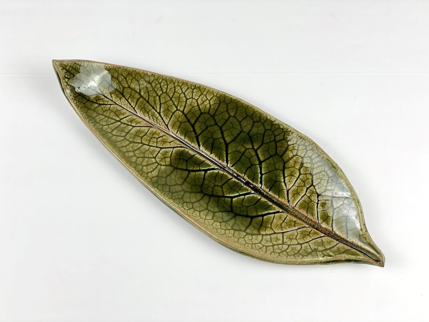 Small green leaf pottery tray, size: A-10.5x3.5&quot;