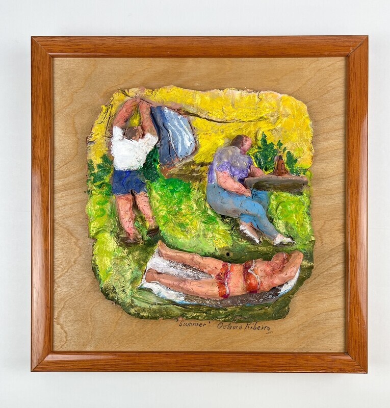 &quot;Summer&quot; Painted Sculpture 9x8.5&quot; Framed 12.5x12.5&quot;