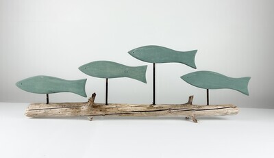 Swimming Fish Sculpture on Driftwood 25x8.5