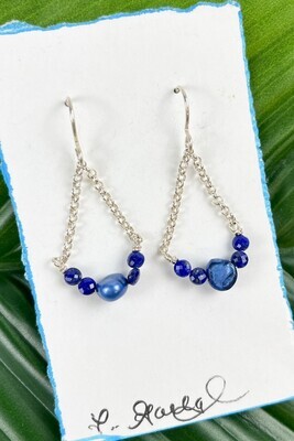 Blue Lapis Lazuli with Genuine Pearl Sterling Silver Drops