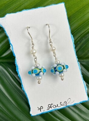 Lamp Worked Glass Beads with Pearl Sterling Silver Earrings