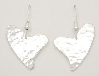 Faceted Hammered Heart Hook Earrings Sterling Silver