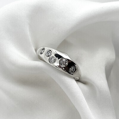CROOK- Cubic Zirconia Flush Set Ring Sterling Silver Size 7