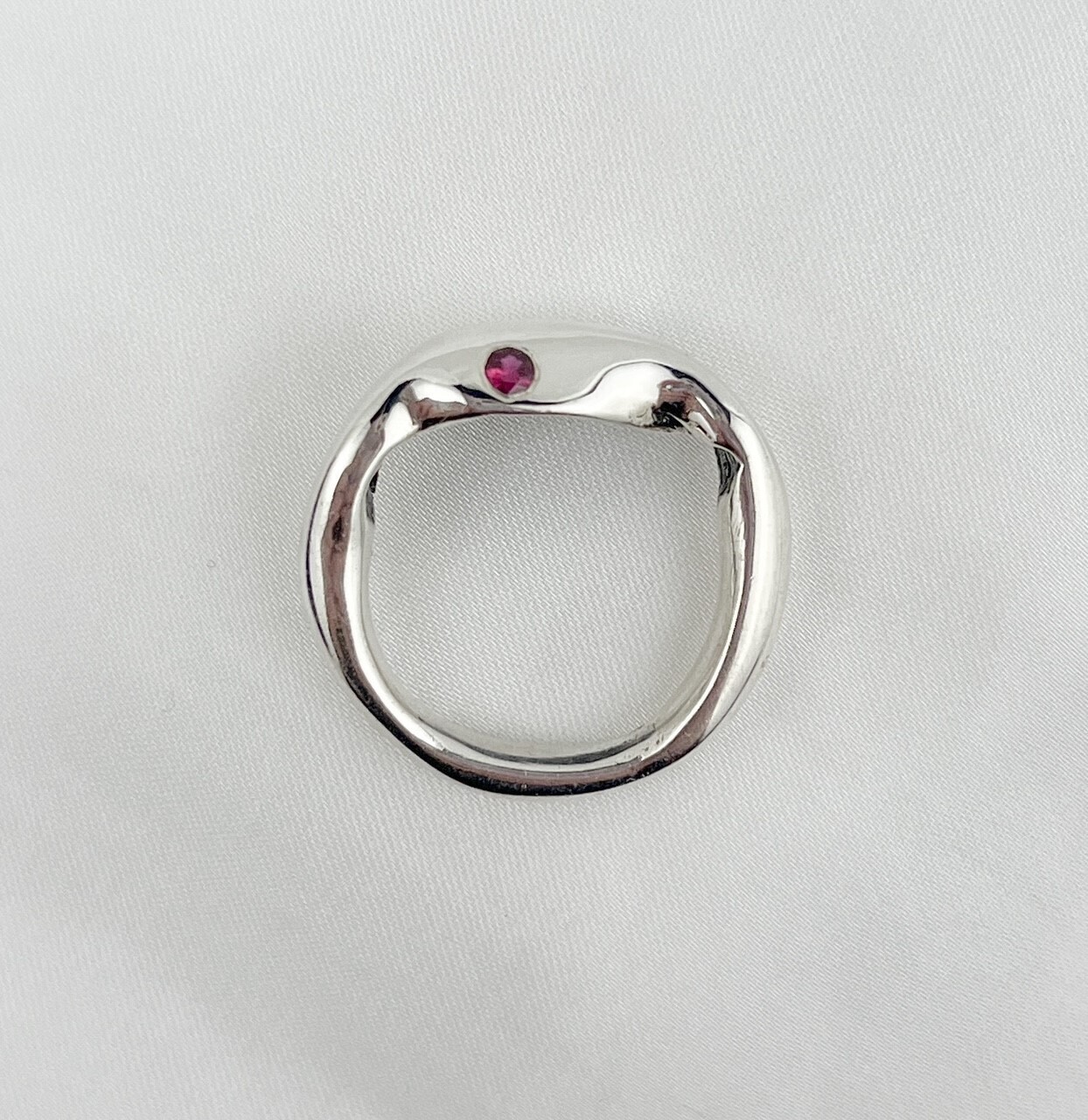 CROOK- Ruby Flush Set Ring Sterling Silver Size 5
