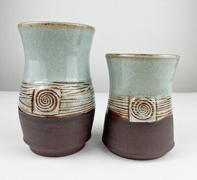 Blue Glaze/Brown Clay Swirl Pottery Tumbler