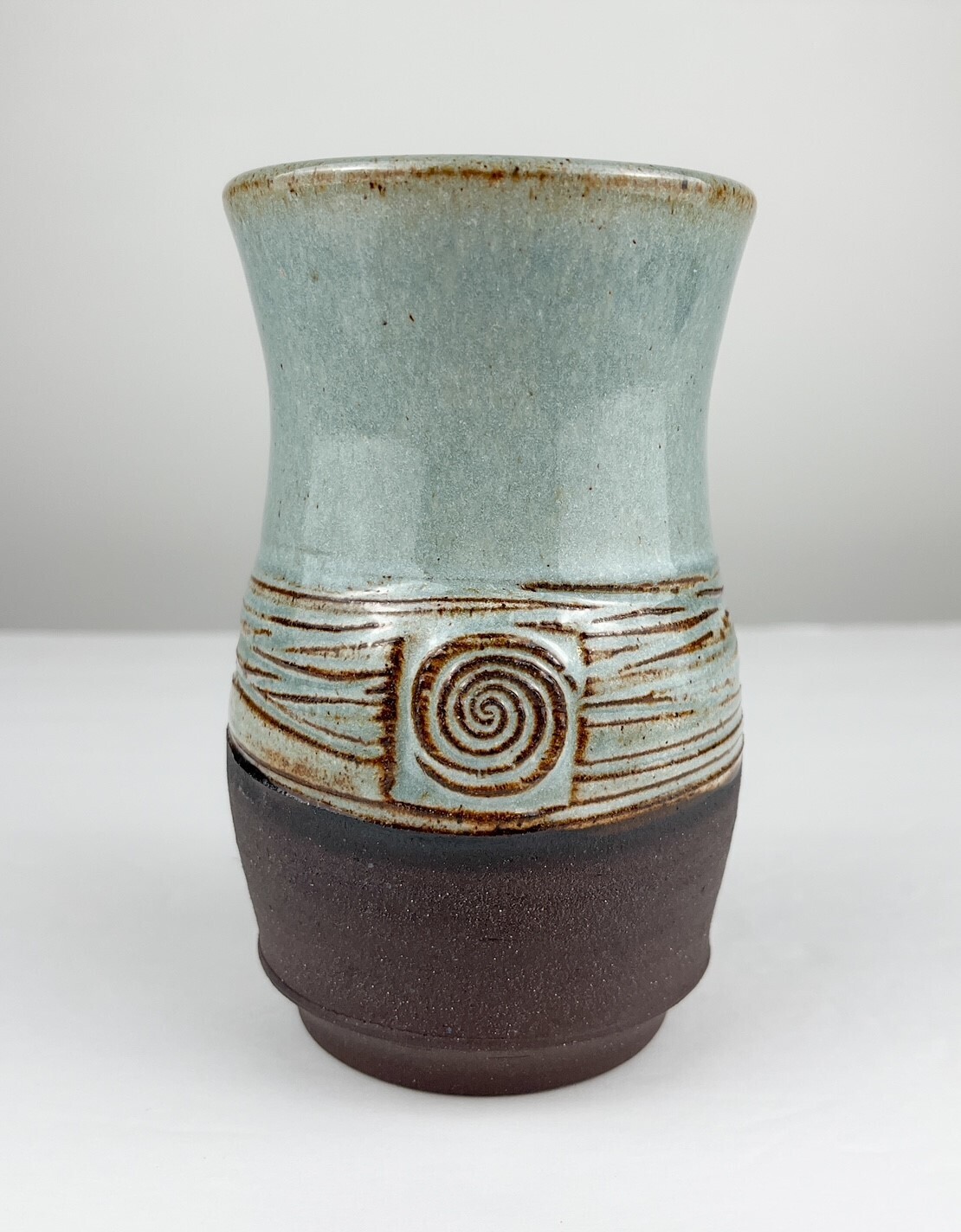 Blue Glaze/Brown Clay Swirl Pottery Tumbler