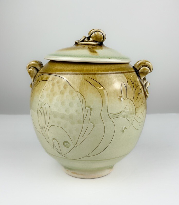 Celadon Glaze Covered Pottery Jar