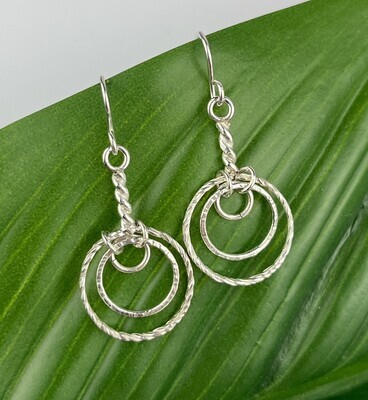 Double Twisted Wire Hammered Earrings Sterling Silver