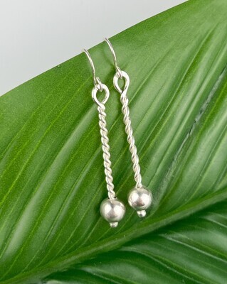 Twisted Wire and Silver Ball Sterling Silver Earrings 45mm Drop