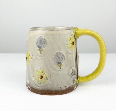 Handbuilt Daffodil & Crocus Pottery Mugs Red Clay & Gold