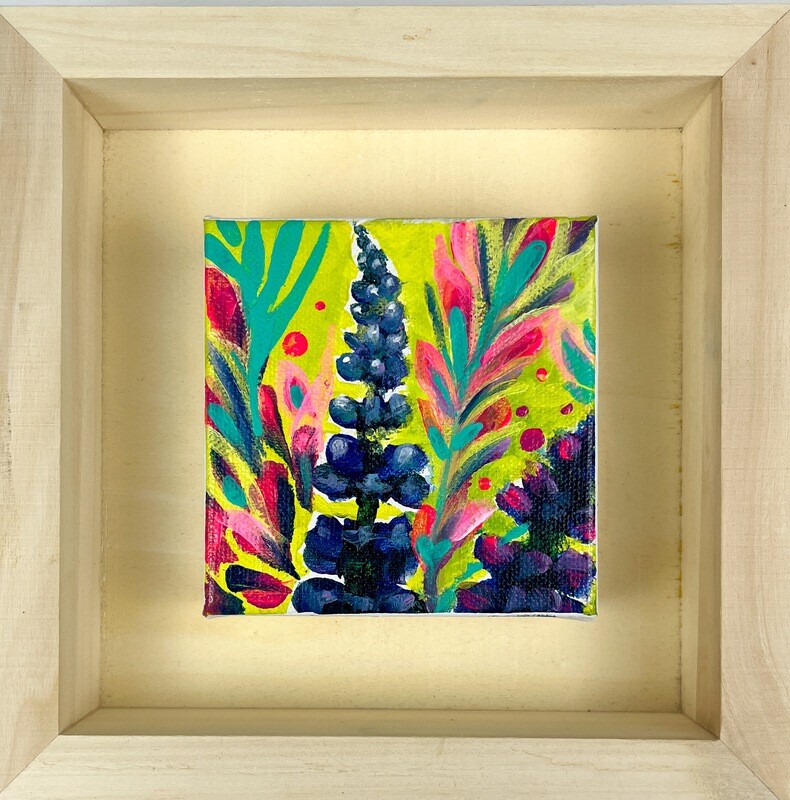 &quot;Lupins In my Garden VI&quot; 4x4&quot; Framed 8x8&quot; Cochineal and Oil Painting