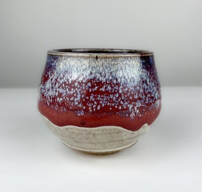 Copper Red, Blue and White Pottery Tea Bowl