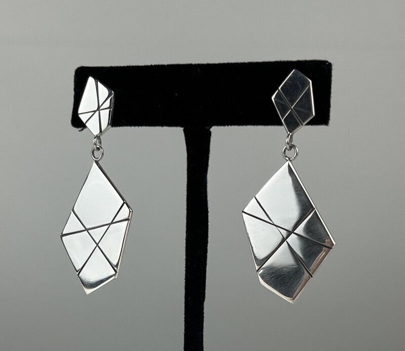 Retro Geometric Large Earrings Sterling Silver