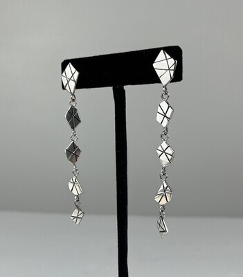 Retro Geometric Long Earrings Sterling Silver