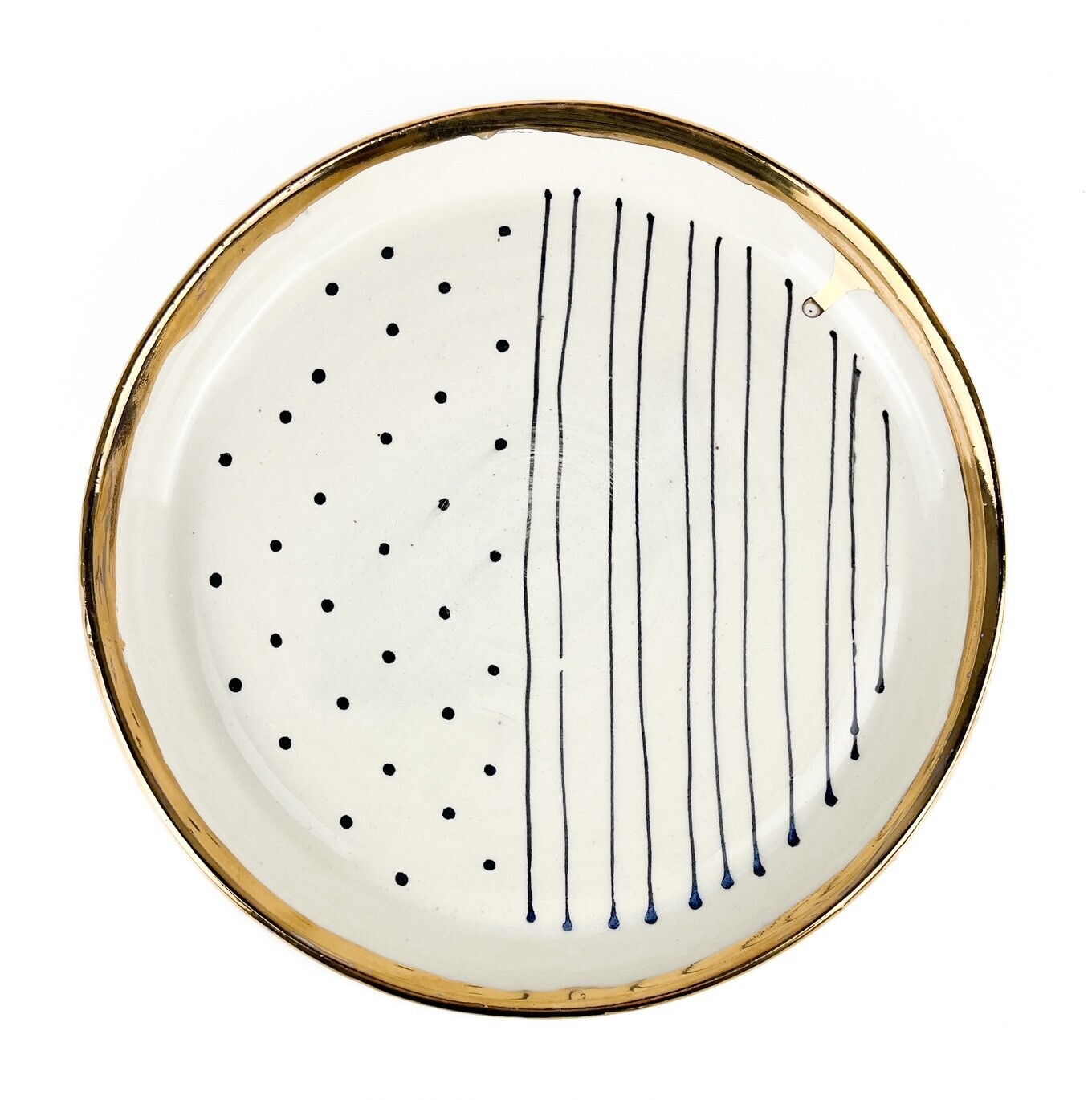 Black Polka Dot Gold Rimmed Porcelain Plate
